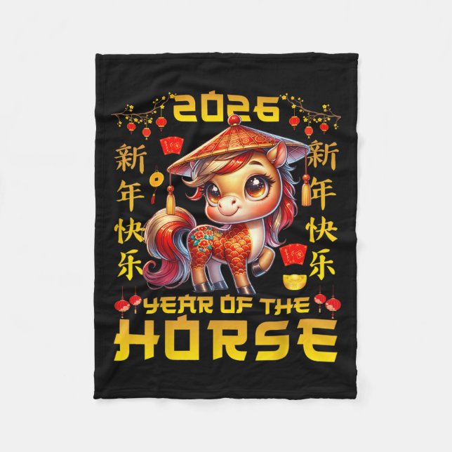 Chinese New Year 2026 Year Of The Horse 2026 New Y Fleece Blanket (Front)