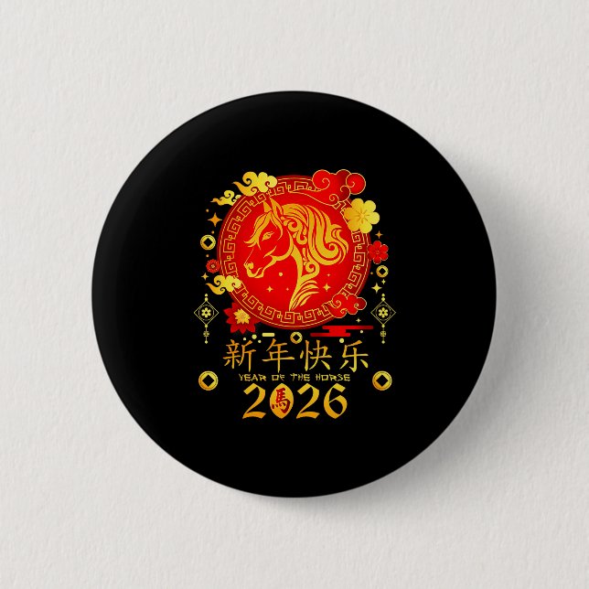 Chinese New Year 2026 Year Of The Horse  6 Cm Round Badge (Front)