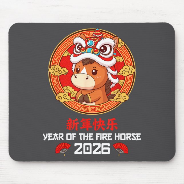 Chinese New Year 2026 Year Of The Horse Boys Girls Mouse Mat (Front)