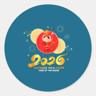 Chinese New Year 2026 Year Of The Horse Cartoon Cu Classic Round Sticker