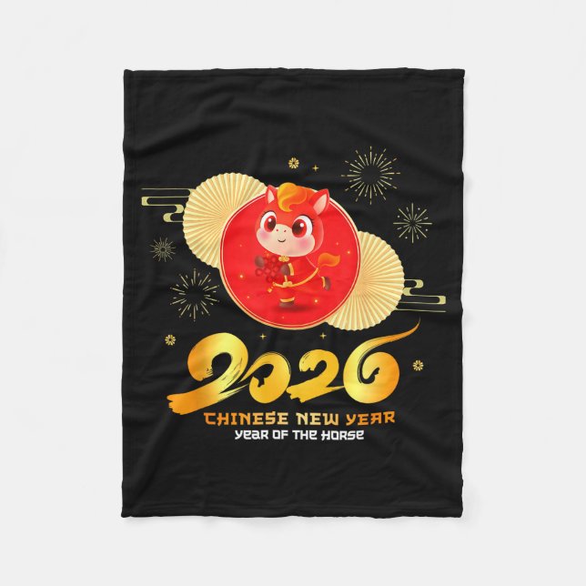 Chinese New Year 2026 Year Of The Horse Cartoon Cu Fleece Blanket (Front)
