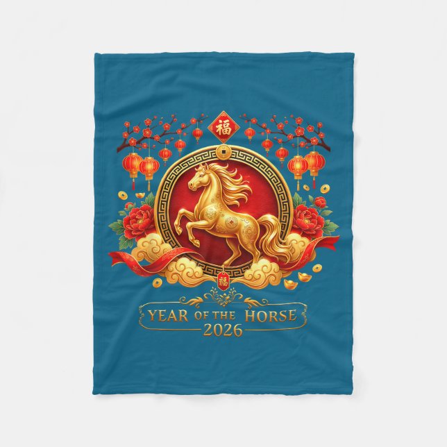 Chinese New Year 2026 Year Of The Horse Family Men Fleece Blanket (Front)