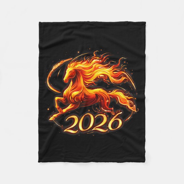 Chinese New Year 2026 Year Of The Horse Fire Horse Fleece Blanket (Front)