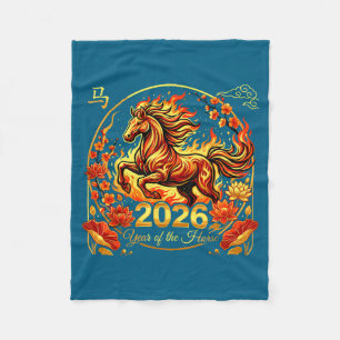Chinese new year 2026 year of the horse fleece blanket