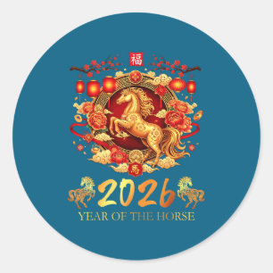 Chinese New Year 2026 Year Of The Horse Happy Luna Classic Round Sticker