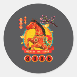 Chinese New Year 2026 Year Of The Horse Happy Luna Classic Round Sticker