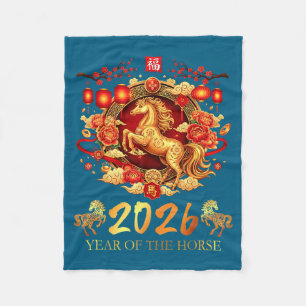 Chinese New Year 2026 Year Of The Horse Happy Luna Fleece Blanket
