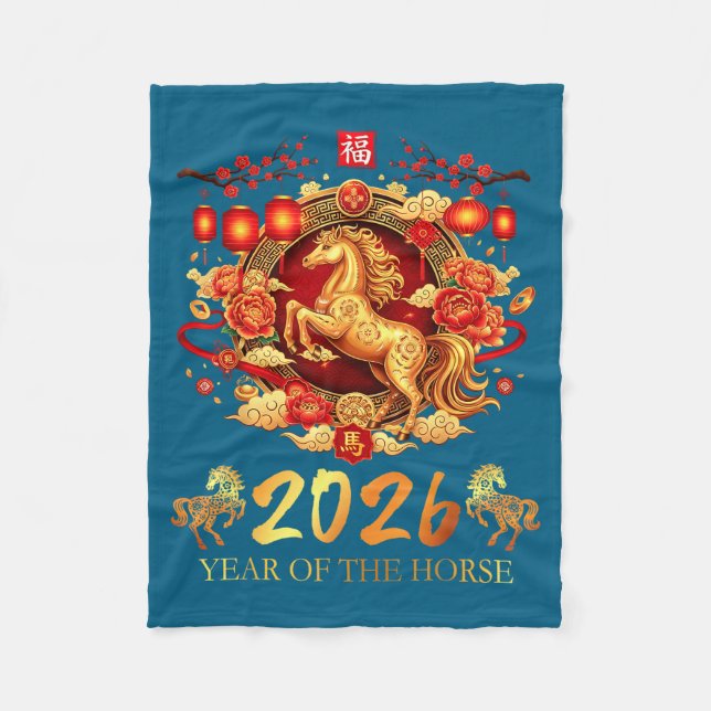 Chinese New Year 2026 Year Of The Horse Happy Luna Fleece Blanket (Front)