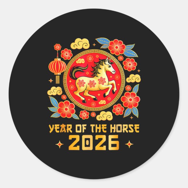 Chinese New Year 2026 Year Of The Horse Happy New  Classic Round Sticker (Front)