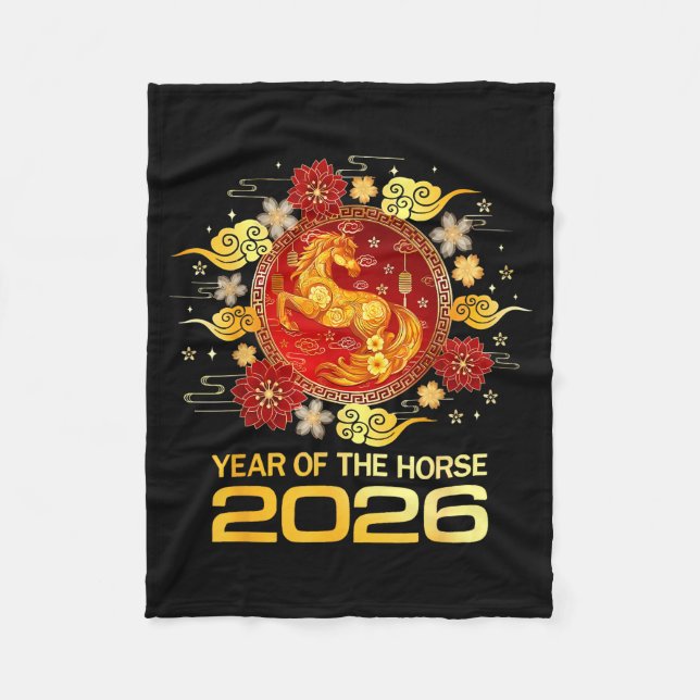 Chinese New Year 2026 Year Of The Horse Happy New  Fleece Blanket (Front)