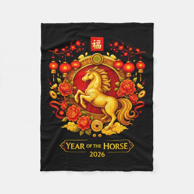 Chinese New Year 2026 Year Of The Horse Lunar New  Fleece Blanket (Front)