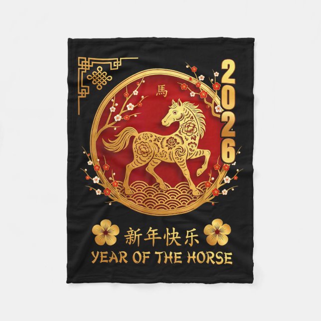 Chinese New Year 2026 Year Of The Horse Zodiac Lov Fleece Blanket (Front)