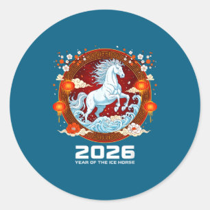 Chinese New Year 2026 Year Of The Ice Horse  Classic Round Sticker