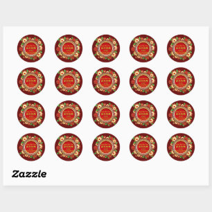Chinese New Year 20XX Add Name Text Red Flowers Classic Round Sticker