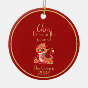 Chinese new year, born in the year of the dragon ceramic tree decoration