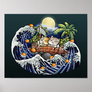 Chinese New Year Cat Tossing Oranges Poster