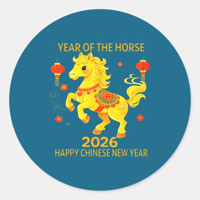 Chinese New Year Clothing Year Of The Horse 2026  Classic Round Sticker (Front)