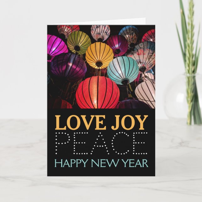 Chinese New Year, Colorful Lanterns Greeting Card (Front)