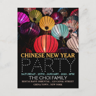 Chinese New Year, Colorful Lanterns Invitation Postcard