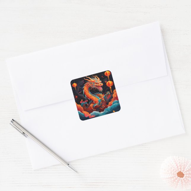 Chinese New Year colourful dragon Square Sticker (Envelope)