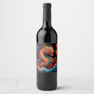 Chinese New Year colourful dragon Wine Label