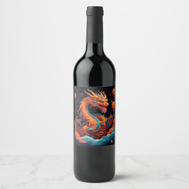 Chinese New Year colourful dragon Wine Label (Front)