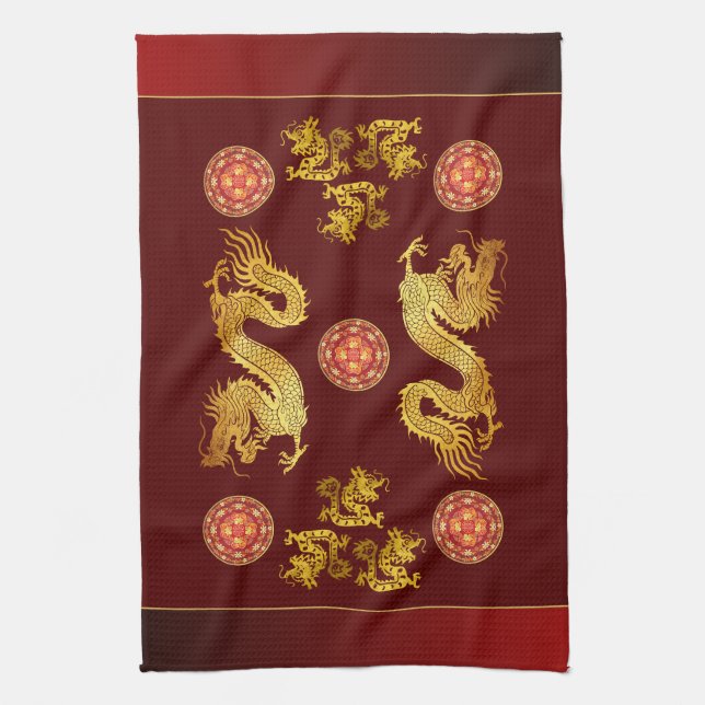 Chinese New Year Dragon 2024 decorated KT Tea Towel (Vertical)