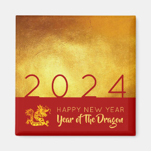 Chinese New Year Dragon 2024 Red Gold SqM Magnet