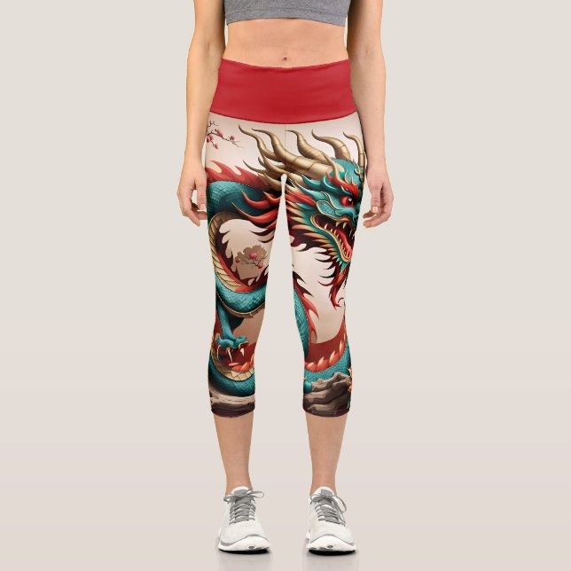 Chinese New Year Dragon 2024 Zodiac Birthday LegC1 Capri Leggings (Front)