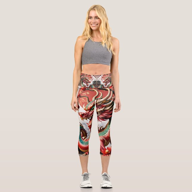 Chinese New Year Dragon 2024 Zodiac Birthday LegC2 Capri Leggings (Front)