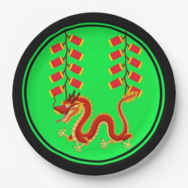 Chinese New Year Dragon & Chinese Firecrackers Paper Plate (Front)