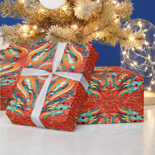 Chinese New Year Dragon decorated pattern WP Wrapping Paper