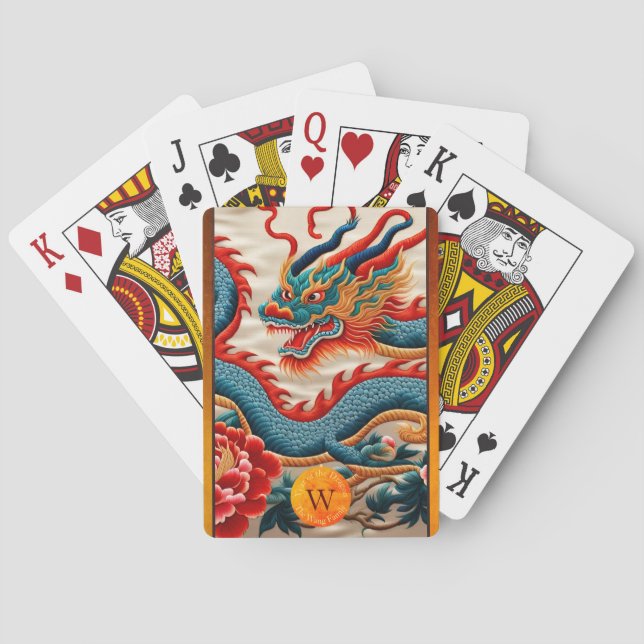 Chinese New Year Dragon Embroidery Monogram PCs Playing Cards (Back)