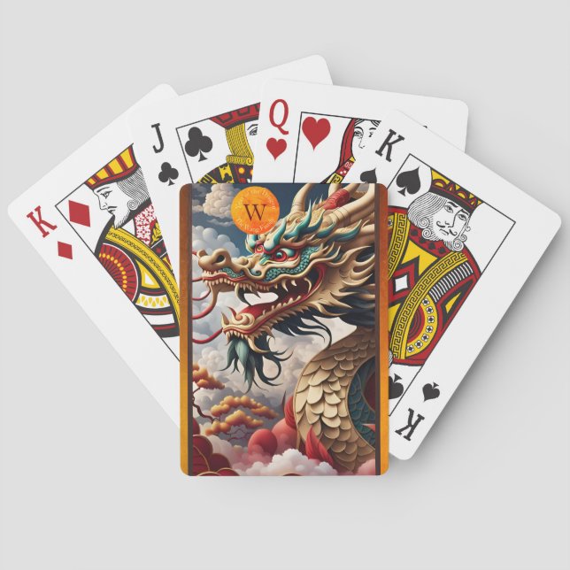 Chinese New Year Dragon Fantasy Monogram PCs Playing Cards (Back)