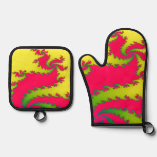 Chinese New Year Dragon Fractal Oven Mitt & Pot Holder Set