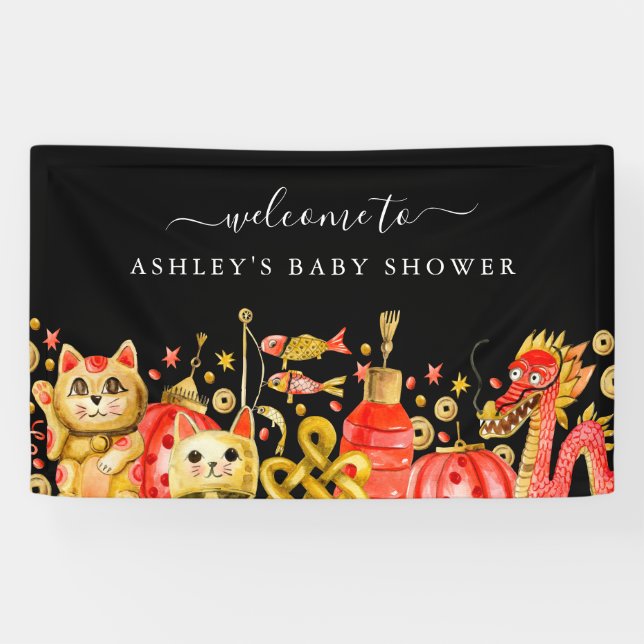 Chinese New Year | Dragon & Lucky Cat Welcome Banner (Horizontal)