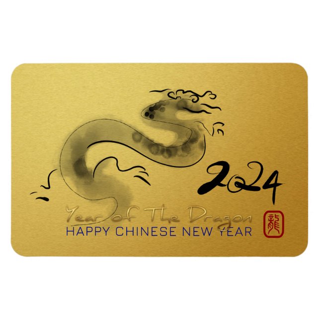 Chinese New Year Dragon Original Painting Gold VFM Magnet (Horizontal)