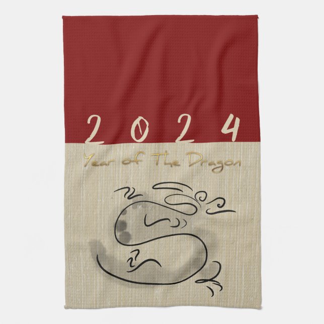 Chinese New Year Dragon Original Painting Zodiac 2 Tea Towel (Vertical)