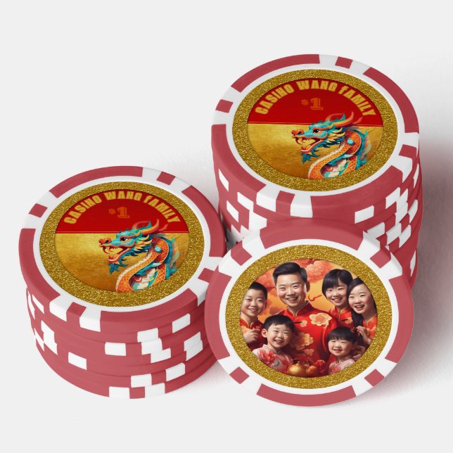 Chinese New Year Dragon personalised Photo poC Poker Chips (Stack)