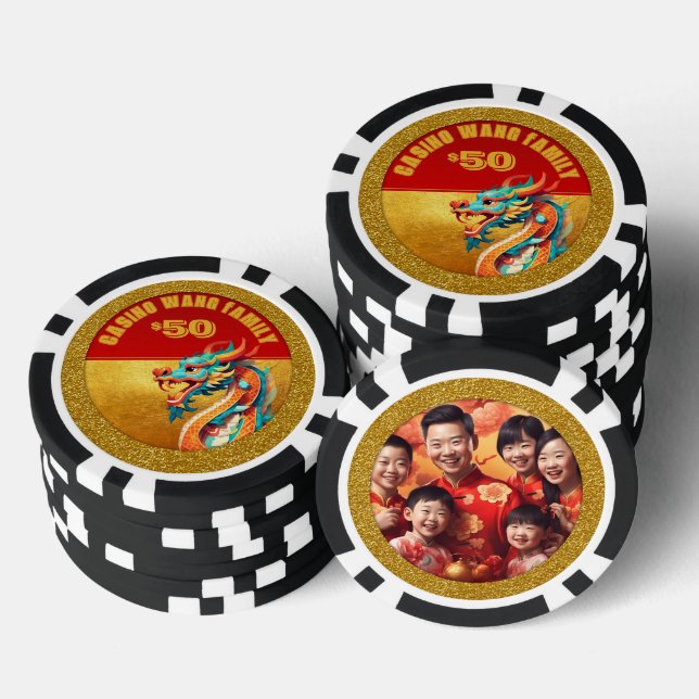Chinese New Year Dragon personalised Photo poC Poker Chips (Stack)