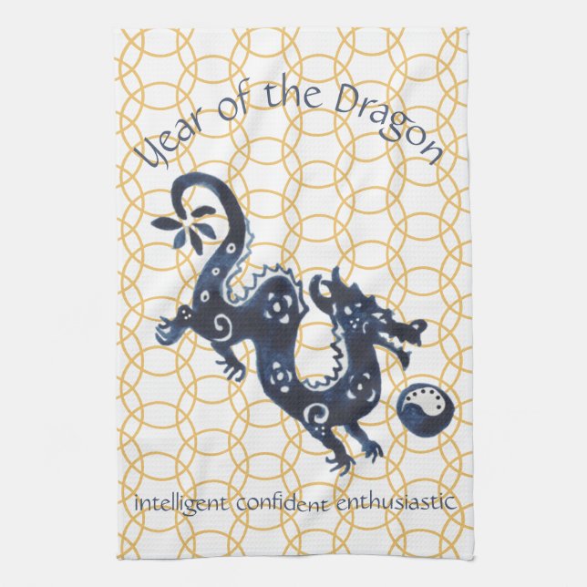 Chinese New Year Dragon Zodiac Animal Minimal Tea Towel (Vertical)