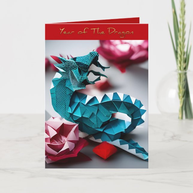 Chinese New Year Dragon Zodiac Birthday Origami  Holiday Card (Front)