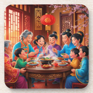Chinese new year family feast coaster