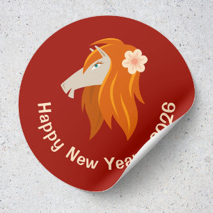 Chinese New Year Fire Horse 2026 Zodiac Classic Round Sticker