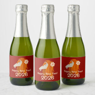 Chinese New Year Fire Horse 2026 Zodiac Sparkling Wine Label