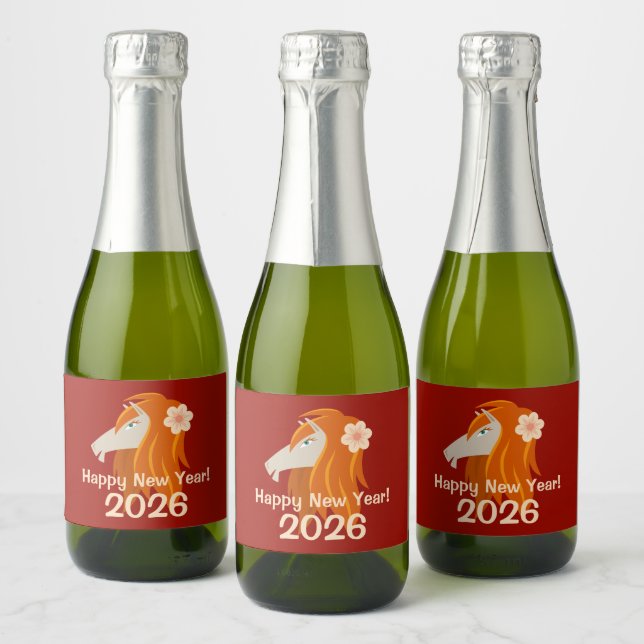 Chinese New Year Fire Horse 2026 Zodiac Sparkling Wine Label (Bottles)