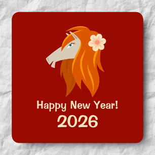 Chinese New Year Fire Horse 2026 Zodiac Square Sticker