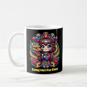 Chinese New Year Girl, Dragon, Flowers Coffee Mug