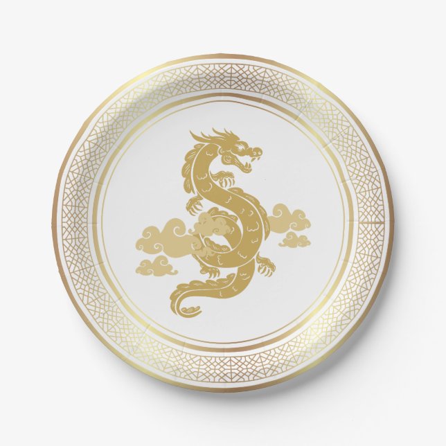 Chinese New Year Gold Dragon Paper Plate (Front)