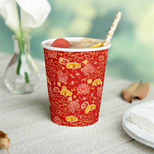 Chinese New Year Gold Red auspicious Cloud Floral Paper Cups